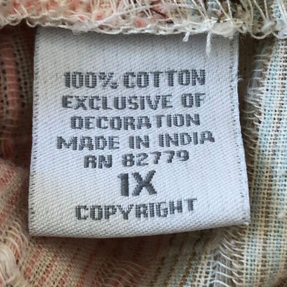 Dress Barn 1X Button-Up Shirt Pink Green Brown - Picture 2 of 8